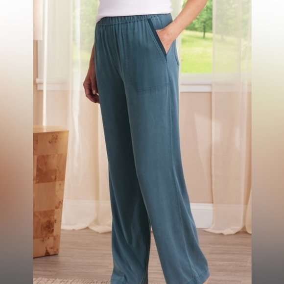 Soft Surroundings Lush Living flowy pants loose fit pull on blue tencel D - Picture 1 of 9